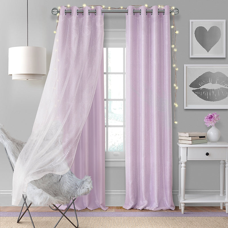 Elrene Home Fashions Aurora Kids Room Darkening Layered Sheer Curtain Panel, 52 x 108