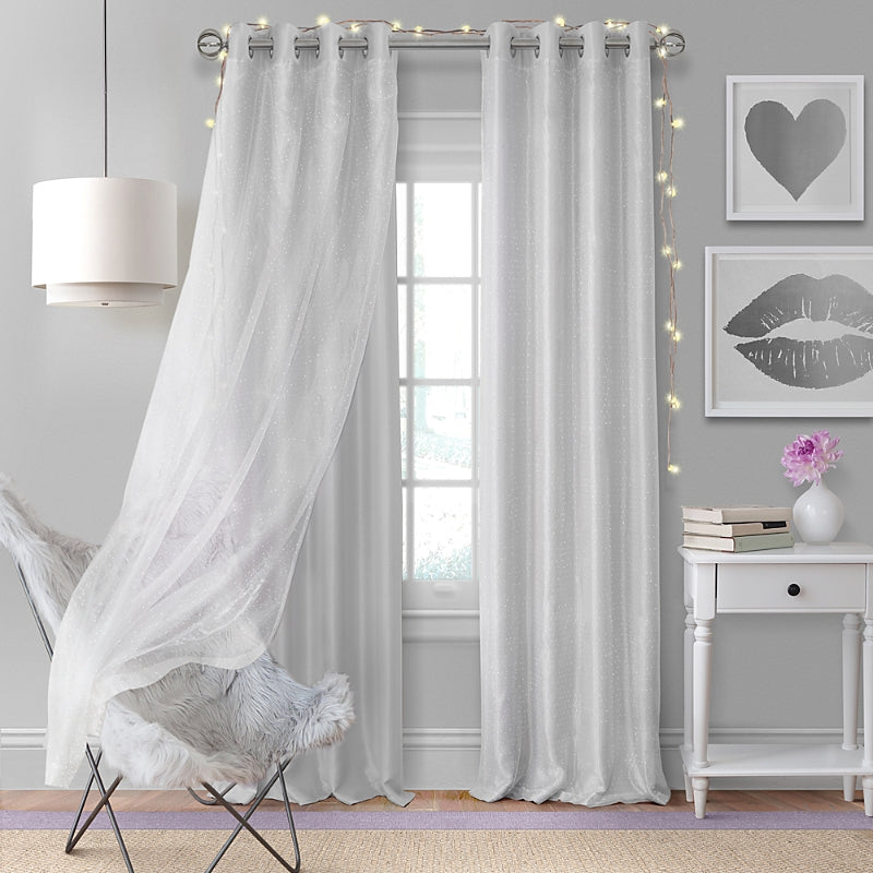 Elrene Home Fashions Aurora Kids Room Darkening Layered Sheer Curtain Panel, 52 x 84