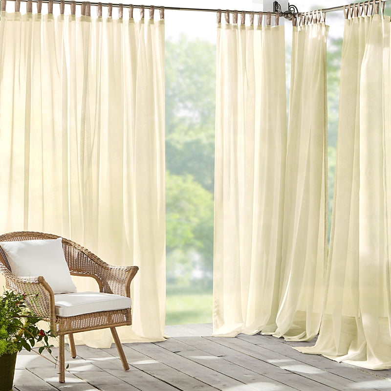 Elrene Home Fashions Darien Solid Indoor-Outdoor Sheer Adhesive Loop Tab Top Window Curtain Panel, 52 x 95