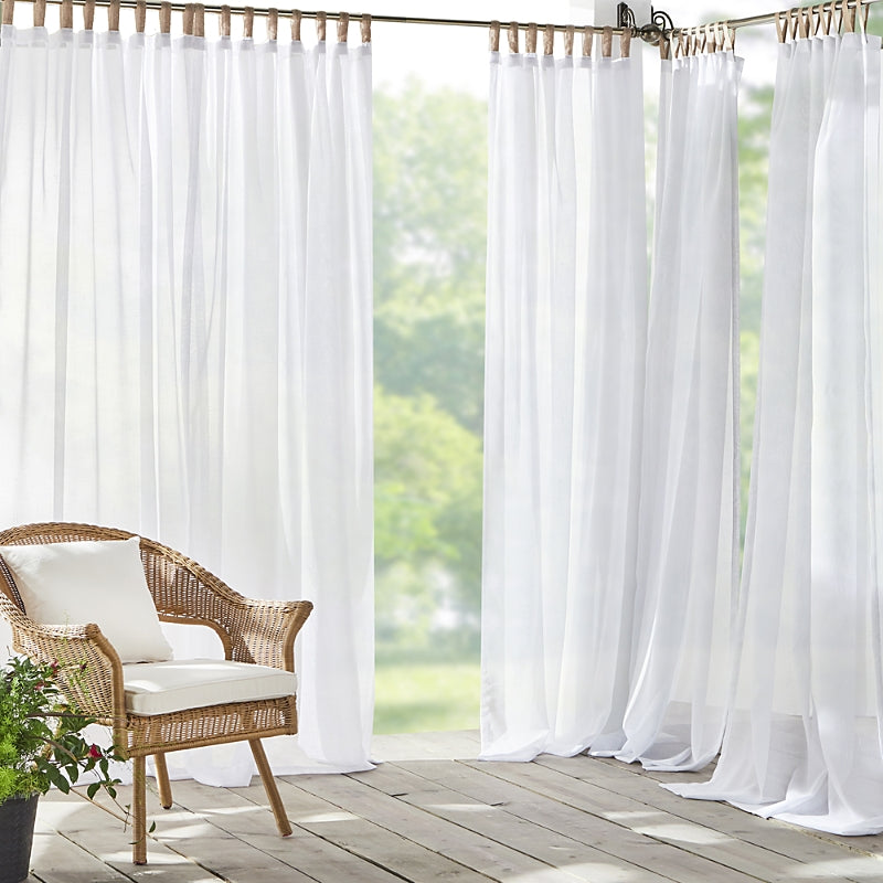Elrene Home Fashions Darien Solid Indoor-Outdoor Sheer Adhesive Loop Tab Top Window Curtain Panel, 52 x 84