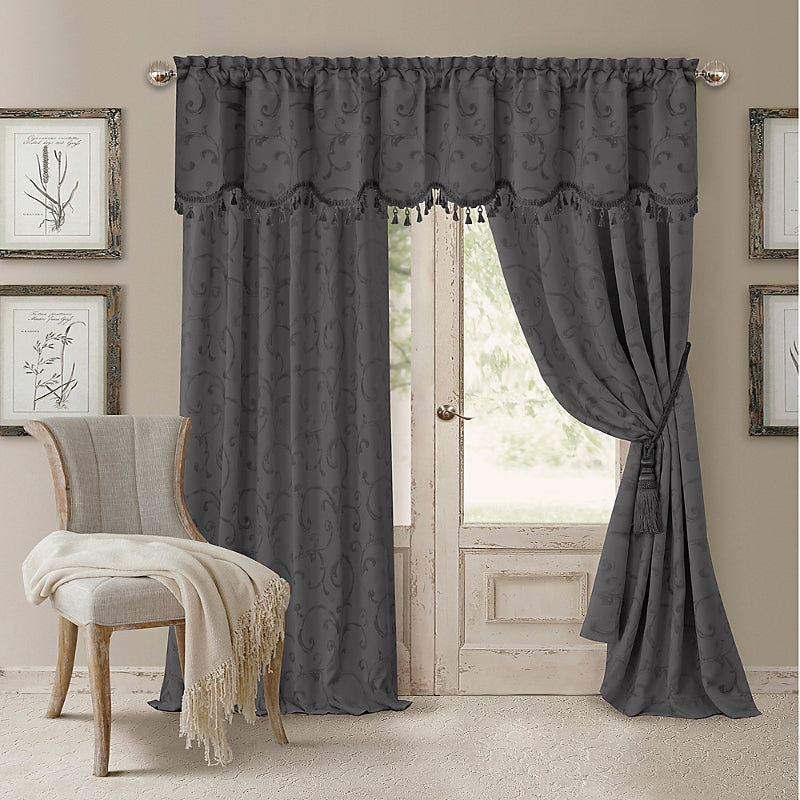 Elrene Home Fashions Mia Jacquard Scroll Blackout Window Curtain Panel, 52 x 84
