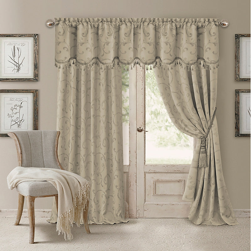 Elrene Home Fashions Mia Jacquard Scroll Blackout Window Curtain Panel, 52 x 95