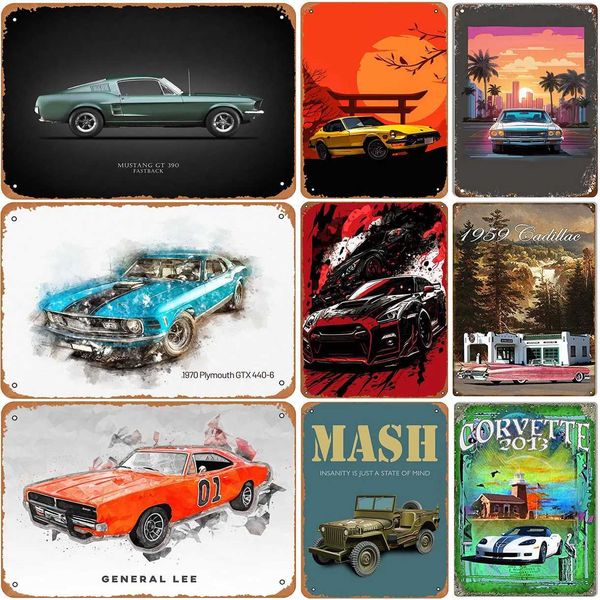 Vintage Classic Car Metal Tin Signs Mustang GT Posters Plate Wall Decor for Garage Bars Man Cave Cafe Clubs Retro Posters PlaqueXJ250116