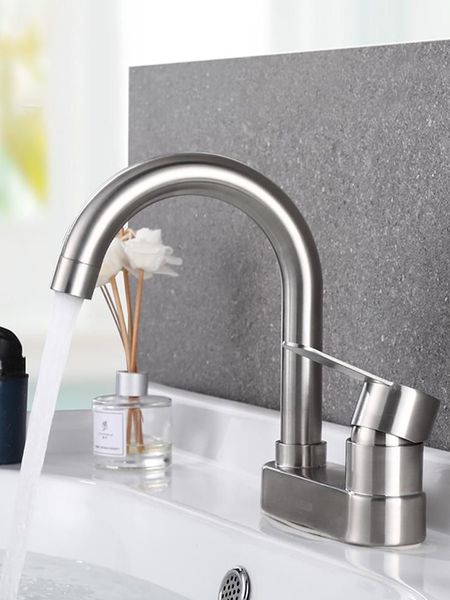 Bathroom Sink Faucets Kitchen 304 Stainless Steel Brushed Bath Basin Faucet Mixer Taps Vanity and Cold Water 230406