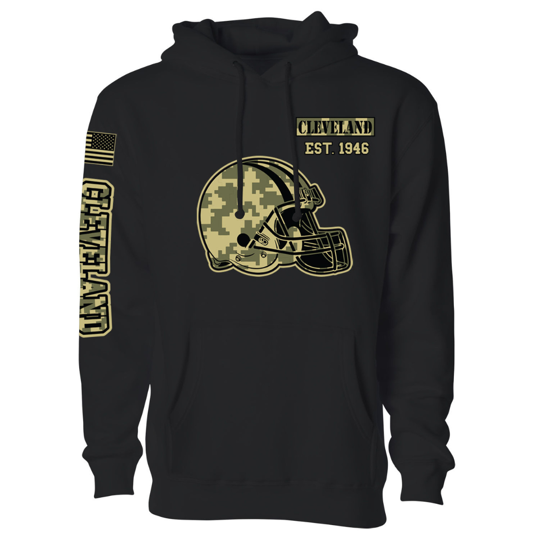 Women's Ultimate Black Camo Football Pullover Hoodie - Cleveland - Black - M