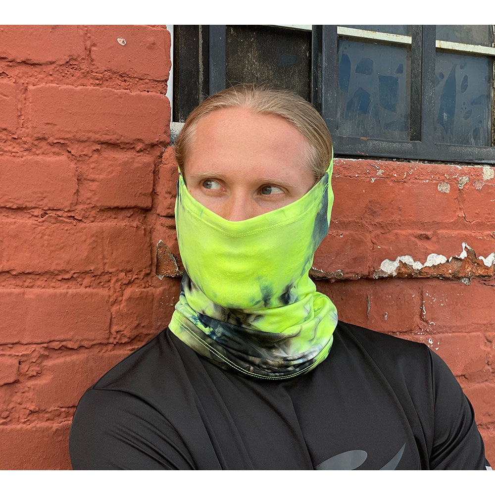 Sports Neck Gaiter Face Mask - Green Black Tie Dye