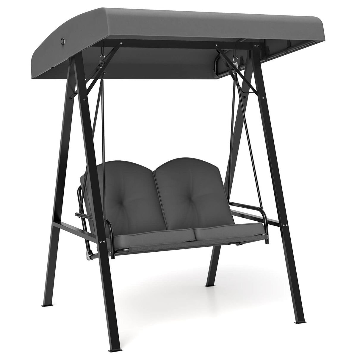 2-Person Outdoor Porch Swing with A-Shaped Metal Frame - Porch Swing-Gray