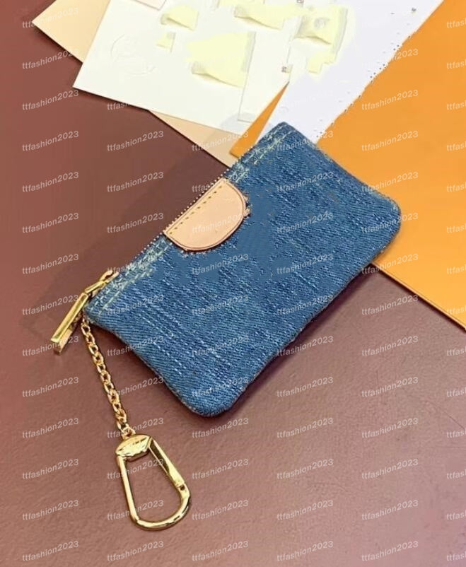 Denim 10A Coin Purses Key Coins Pouch Genuine Leather Holders Purse CLES Designer Womens Mens Key Ring Credit Card Holder Mini Wallet Bag Canvas Wit