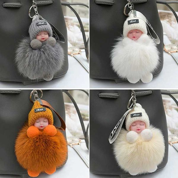Cute Sleeping Baby Fluffy Pompom Plush Doll Hanging Pendant Key Ring Keychain Pendant Key Ring Keychain Pendant Key Ring KeychaiXJ250115