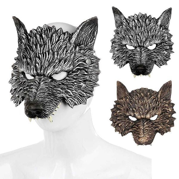 Wolf Mask Halloween Half Face Mask Werewolf Mask Adult Grey Wolf Headdress Animal Masquerade Mask for Cosplay Costume Wearwolf M240906