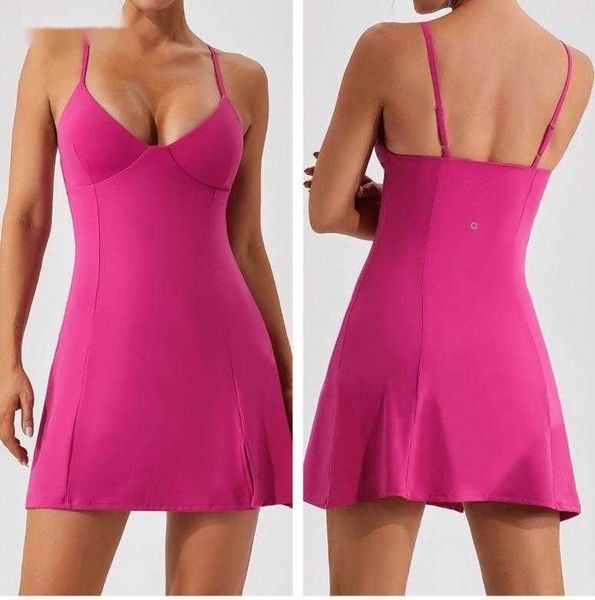 2025-- Yoga Thin Strap Dress Tennis Tank Top Dresses with Chest Pads High Elastic Slim Fit Sweat-Wicking Breathable Sports Skirts For Outdoo