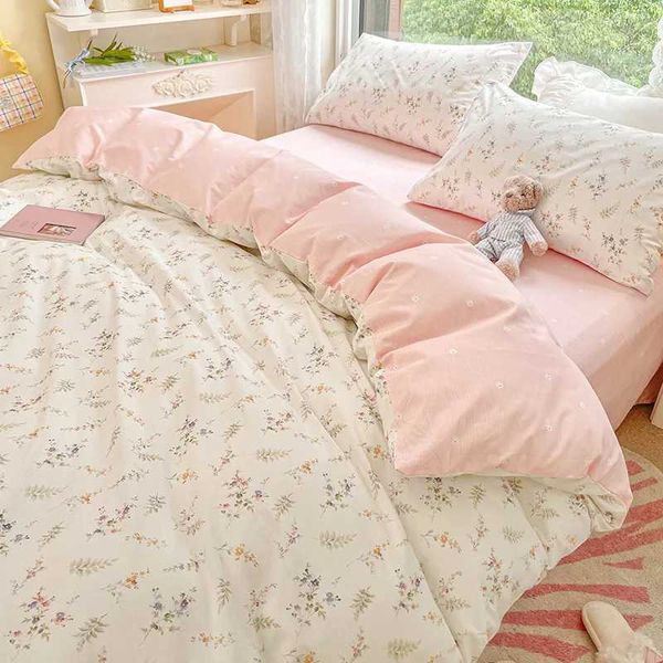 Ins pink floral bedding suitable for girls boys double sized flat bedding down duvet covers and pillowcases soft bedding linen home textiles