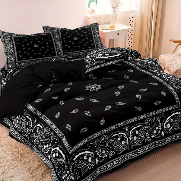Paisley Mandala Black Duvet Cover Set Bohemian Style Double For Adults Queen King Size Bedding Set With case For BedroomC241122