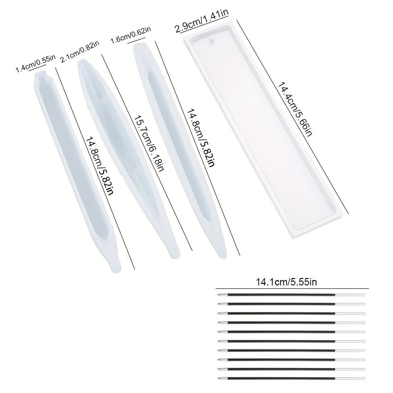 TEMU Resin Casting Molds 3pcs Ball Pen Silicone Mold &10pcs Refills & 1pc Bookmark Mold Diy Crystal Pens - Bookmark Epoxy Resin Molds Handmade
