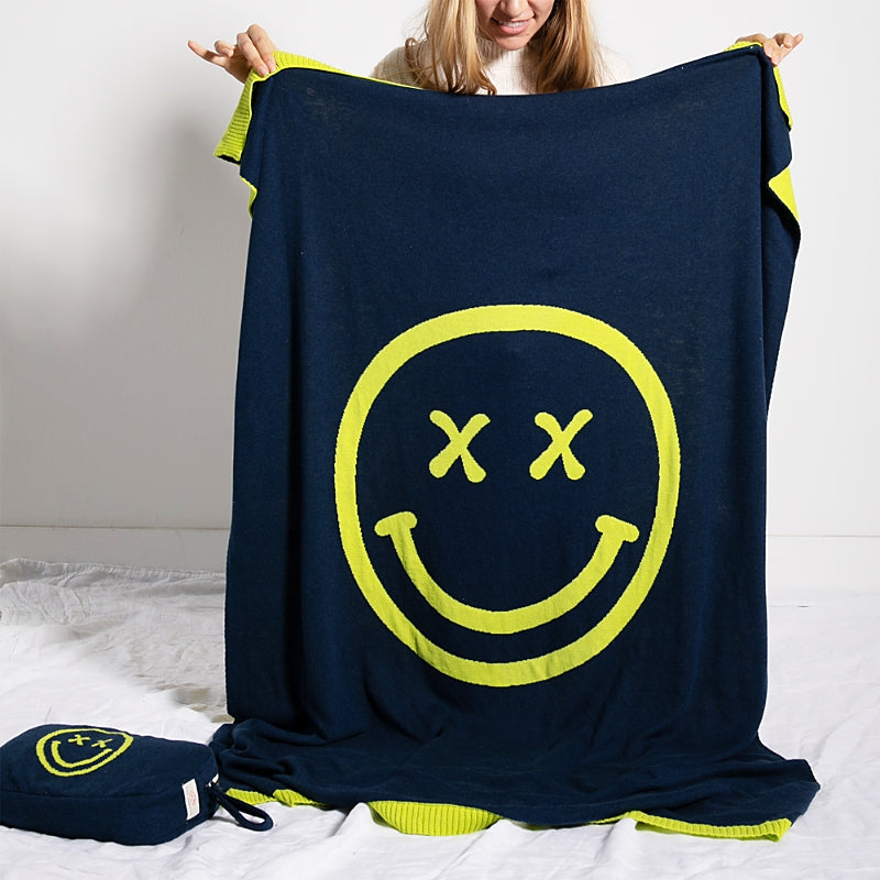 Pink Lemonade Smiley Travel Throw Blanket
