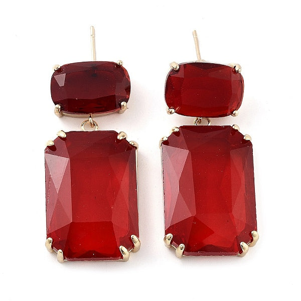 Boucles d'oreilles pendantes rectangle en verre