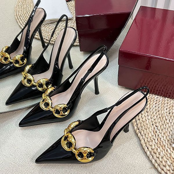 dress shoes pointy heels slingback sandals pointy new round buckle series high heels pump patent leather shoe luxury chain sandal slip on de