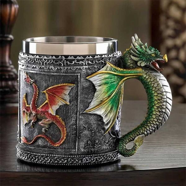 Myths and Legends Red Flying Dragon Beer Cup Coffee Cup Green Dragon Handle Great Halloween Gift for Dragon Lovers CL240905