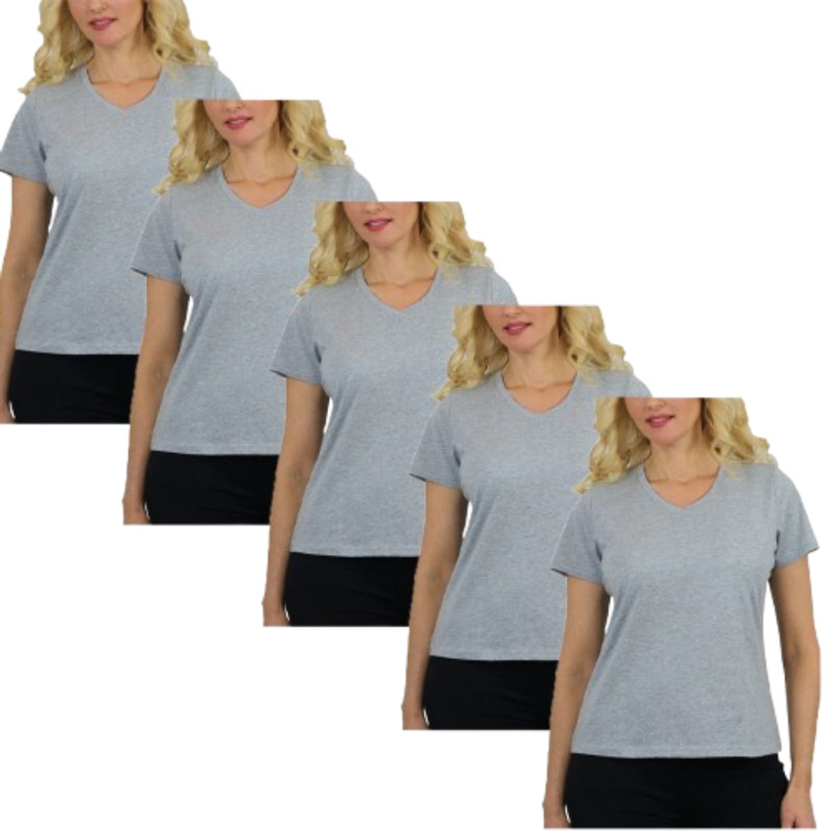 Women’s Relaxed Fit V-Neck Short Sleeve Tee (5-Pack) - LVT-100 - HG-HG-HG-HG-HG - XL