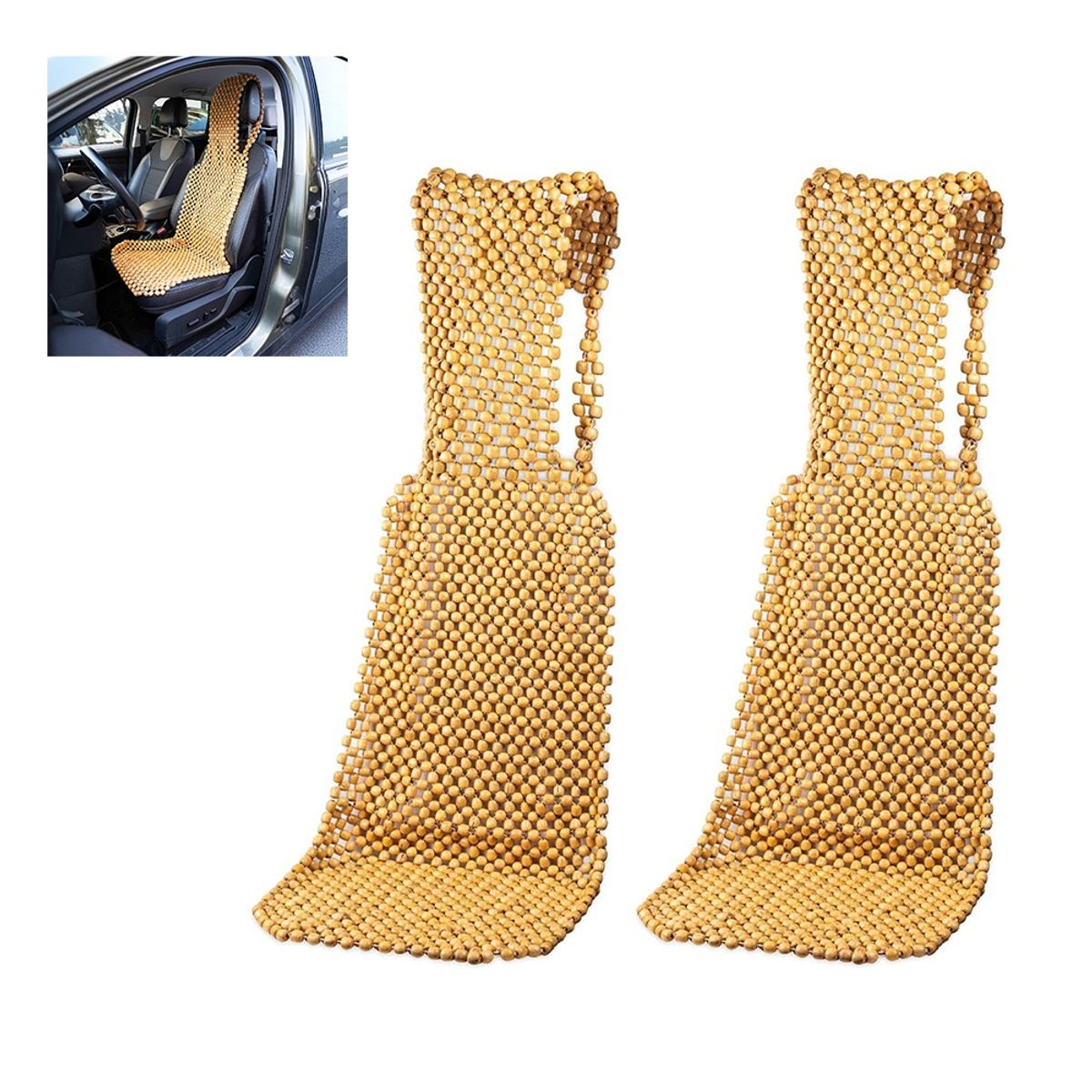 Zone Tech Beaded Seat Cover (1- or 2-Pack) - Beaded Seat Cover for Cars- Natural  2PK