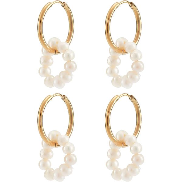 2 paire de boucles d'oreilles créoles pendantes en perles naturelles pour filles et femmes