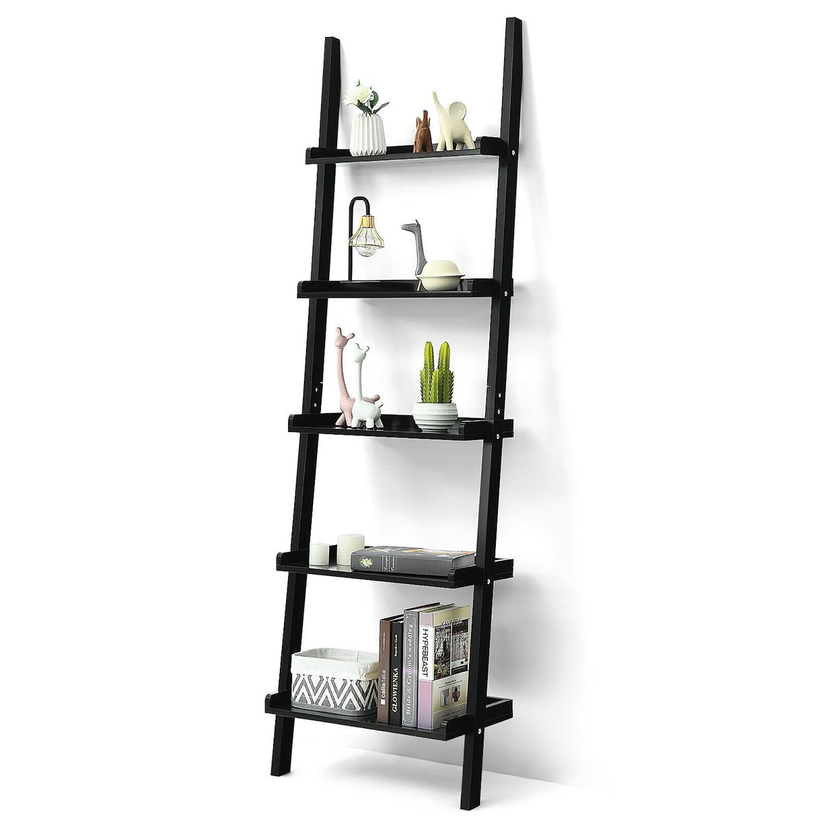 5-Tier Leaning Wall Ladder Shelf  - Costway Ladder Shelf 5-Tier Pl