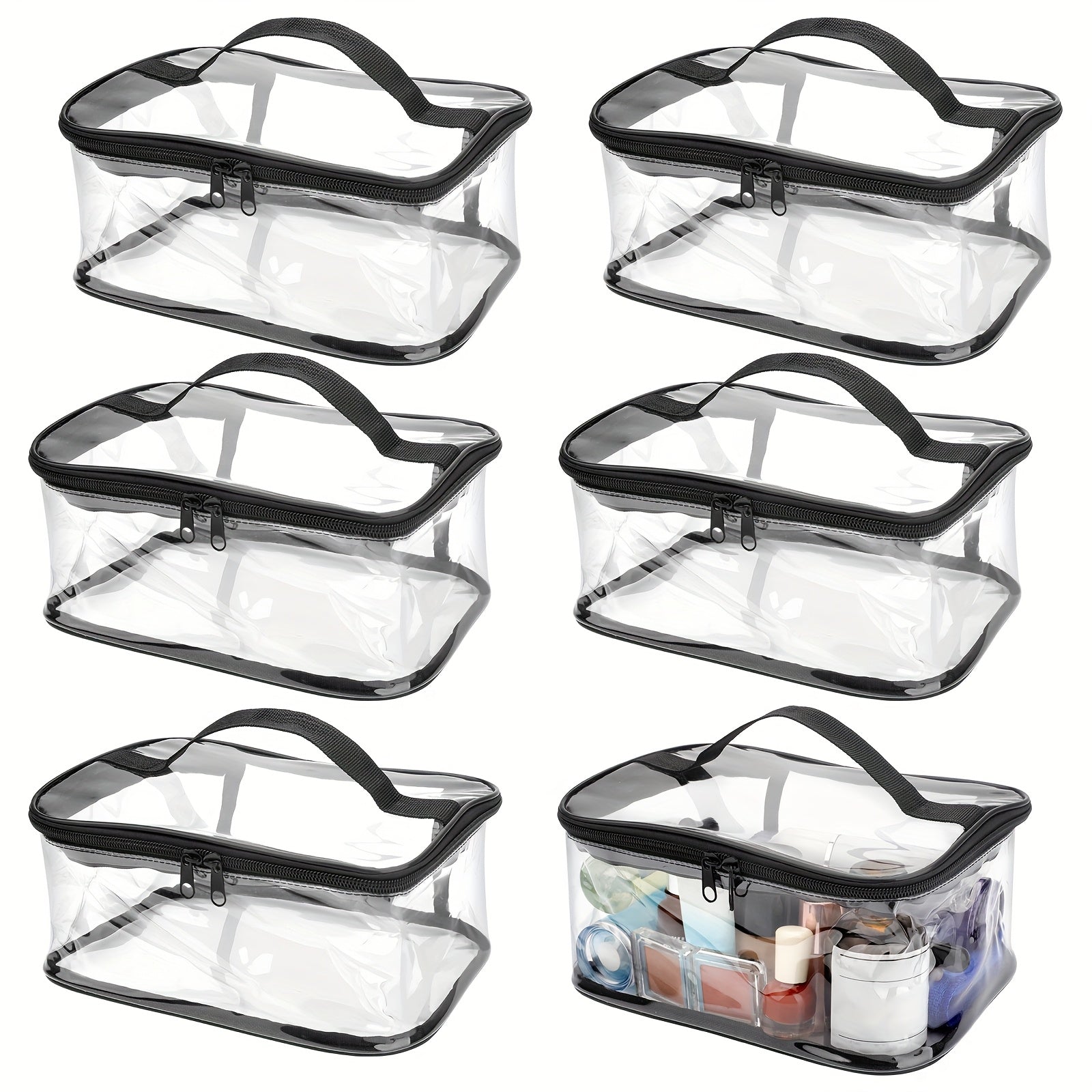 TEMU 6pcs Clear Pvc Storage Bags With Zipper – Transparent High Quality Organizer For Cosmetics, Travel Essentials & Household Items, Durable &