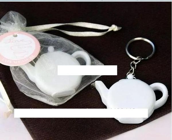 100pcs Love is Brewing Teapot Measuring Tape Measure Keychain Key Chain Portable Key Ring Wedding Party Favour Gift