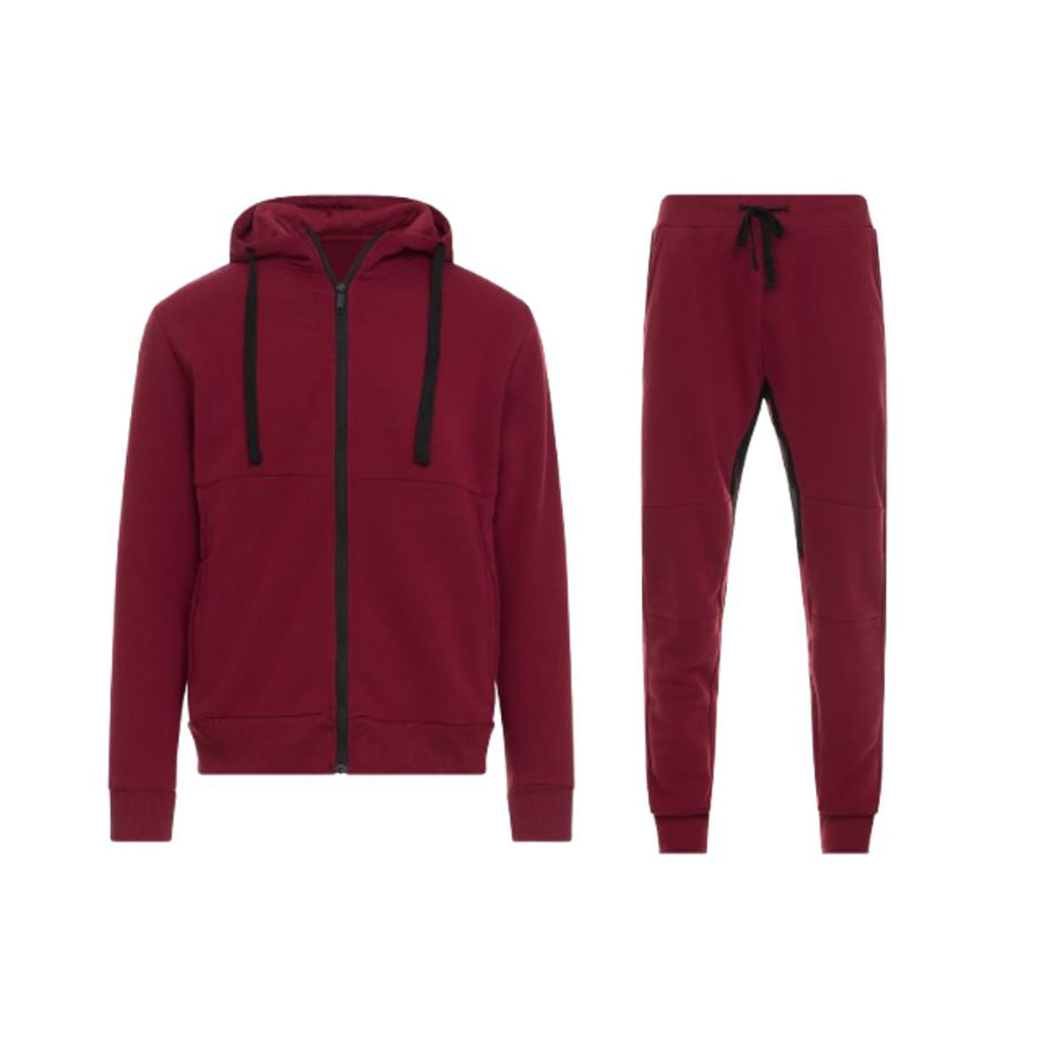 Men's Tech Fleece-Lined Full-Zip Hoodie and Jogger Activewear Set - Burgundy/ Medium