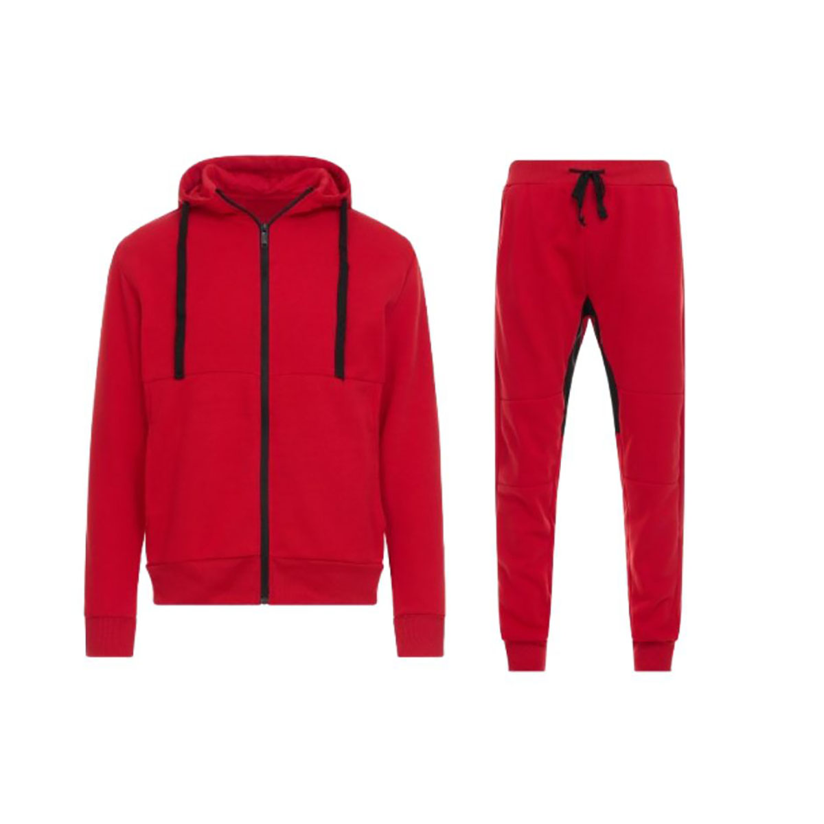 Men's Tech Fleece-Lined Full-Zip Hoodie and Jogger Activewear Set - Red/ X-Large