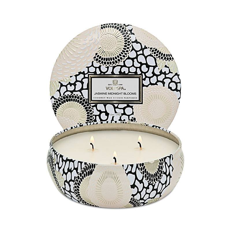 Voluspa Jasmine Midnight Blooms 3-Wick Tin Candle, 12 oz.