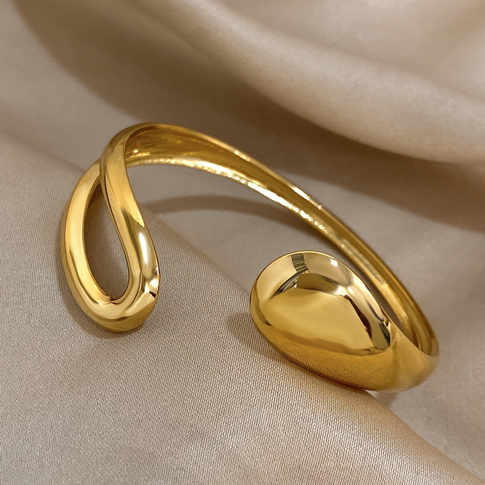 TEMU Elegant Adjustable Stainless Steel Cuff Bracelet - Chic Water In Golden Or Silvery, Casual Attire & Parties