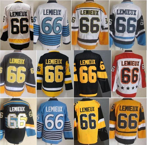 Man Vintage Hockey 66 Lemieux Retro Jersey CCM Classic All Stitched Team Color Black White Blue Yellow Retire Pullover For Sport Fans Breath