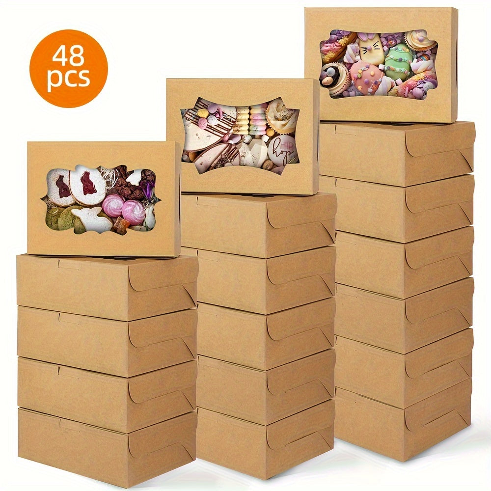 TEMU Tomnk 48pcs Cookie Boxes, Treat Boxes With Window, Cake Packaging Box, Bakery Brown-white Pastry Boxes, De , Macaron Boxes, Dessert Storage Box,