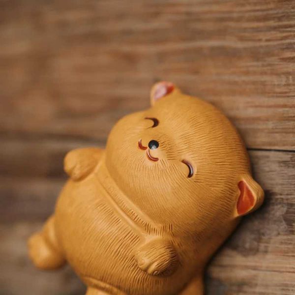 Clay Cute Sleeping Lucky Cat Tea Pet Figurines Tea Ceremony Zen Yellow Table Room Decoration Accessories Yixing Animal OrnamentXJ240814