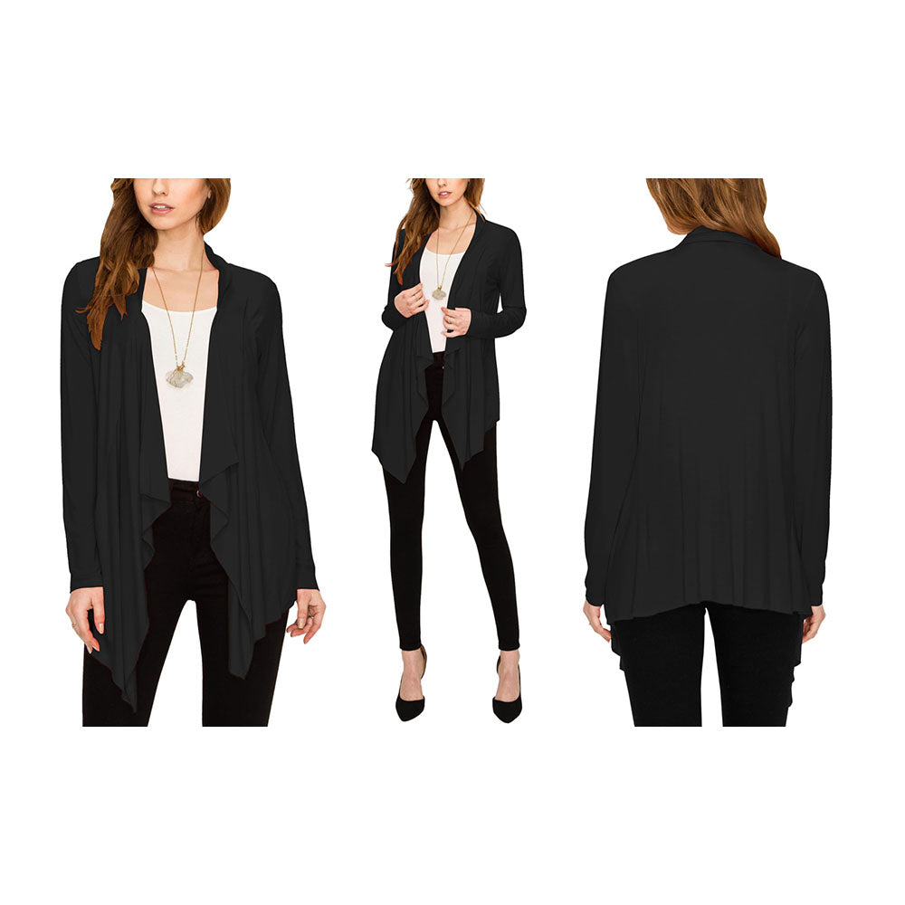Women's Draped Open Front Cardigan - Black - 3XL