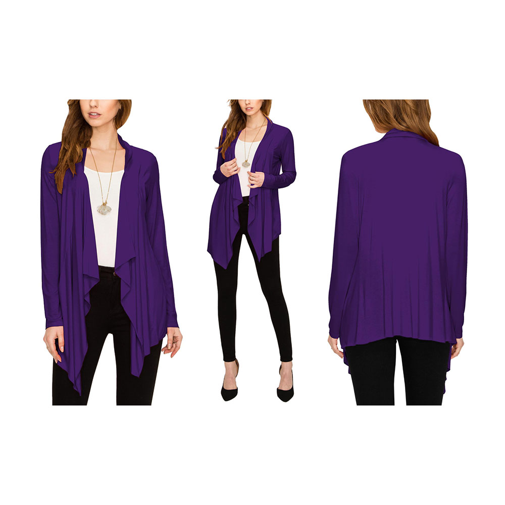 Women's Draped Open Front Cardigan - Dark Purple - 3XL