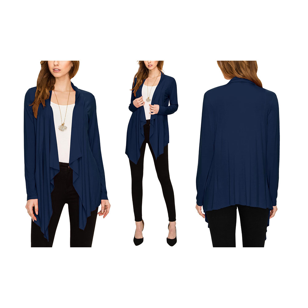 Women's Draped Open Front Cardigan - Navy - Medium