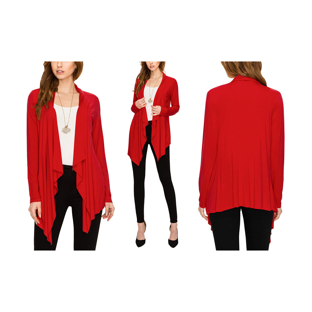 Women's Draped Open Front Cardigan - Red - 2XL