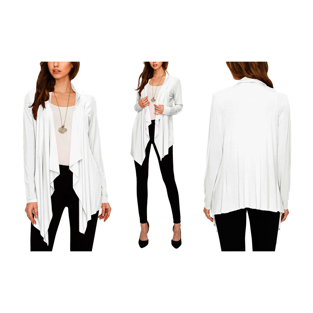 Women's Draped Open Front Cardigan - White - Small