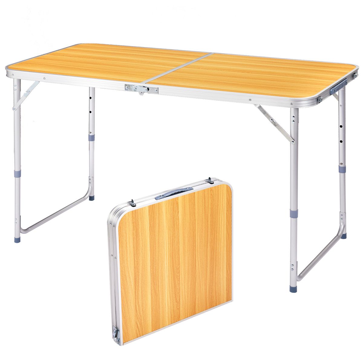 4' Outdoor Portable Aluminum Table - Wood Grain