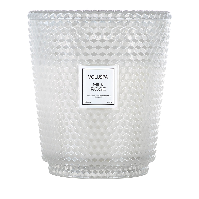 Voluspa Milk Rose Embossed Glass Hearth Candle 114 oz.