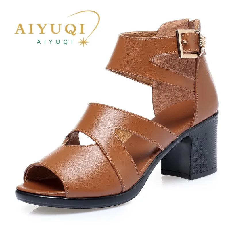 AIYUQI Sandals Female Genuine Leather Summer Roman Women&#039;s Dress Sandals Cutout Fishmouth Sandals Women