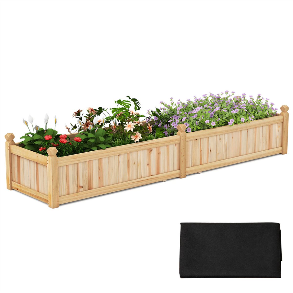 Wooden Raised Garden Bed with Drainage Holes - Planter Box-Natural