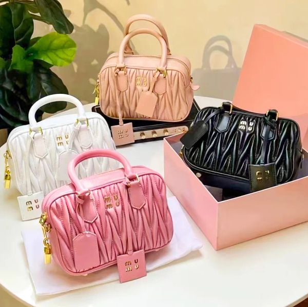 Designer Bags Shoulder Handbag Top Handle Mi Bowling Tote Womens Crossbody Square Leather Clutch Bag Wrinkles Fashionable Candy Color