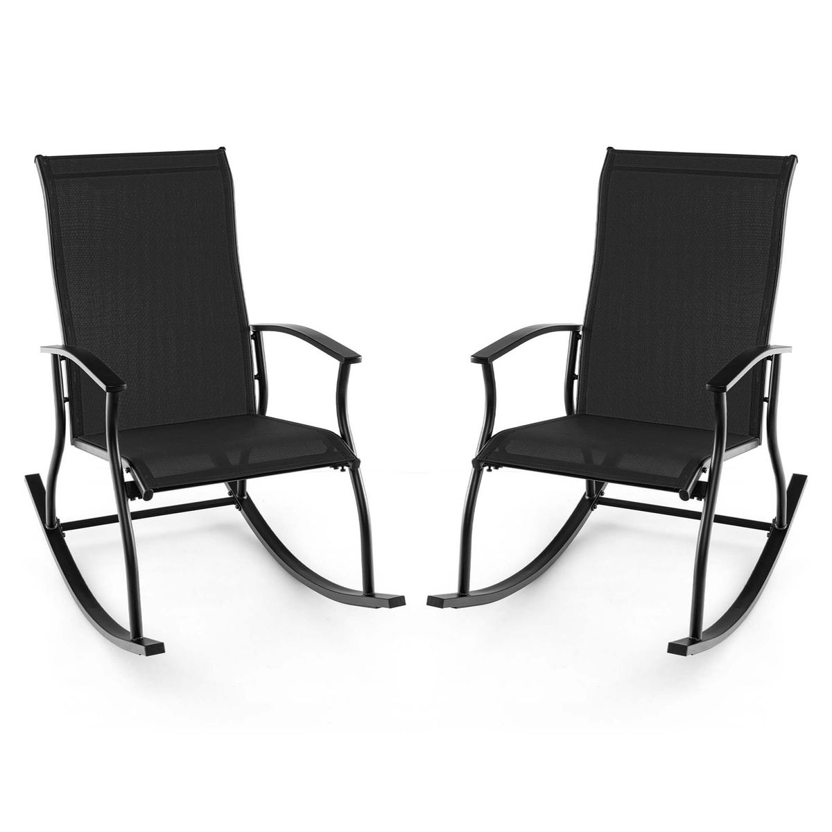 Outdoor Rocking Chairs (Set of 2)  - Costway 2 PCS Outdoor Rocking Black