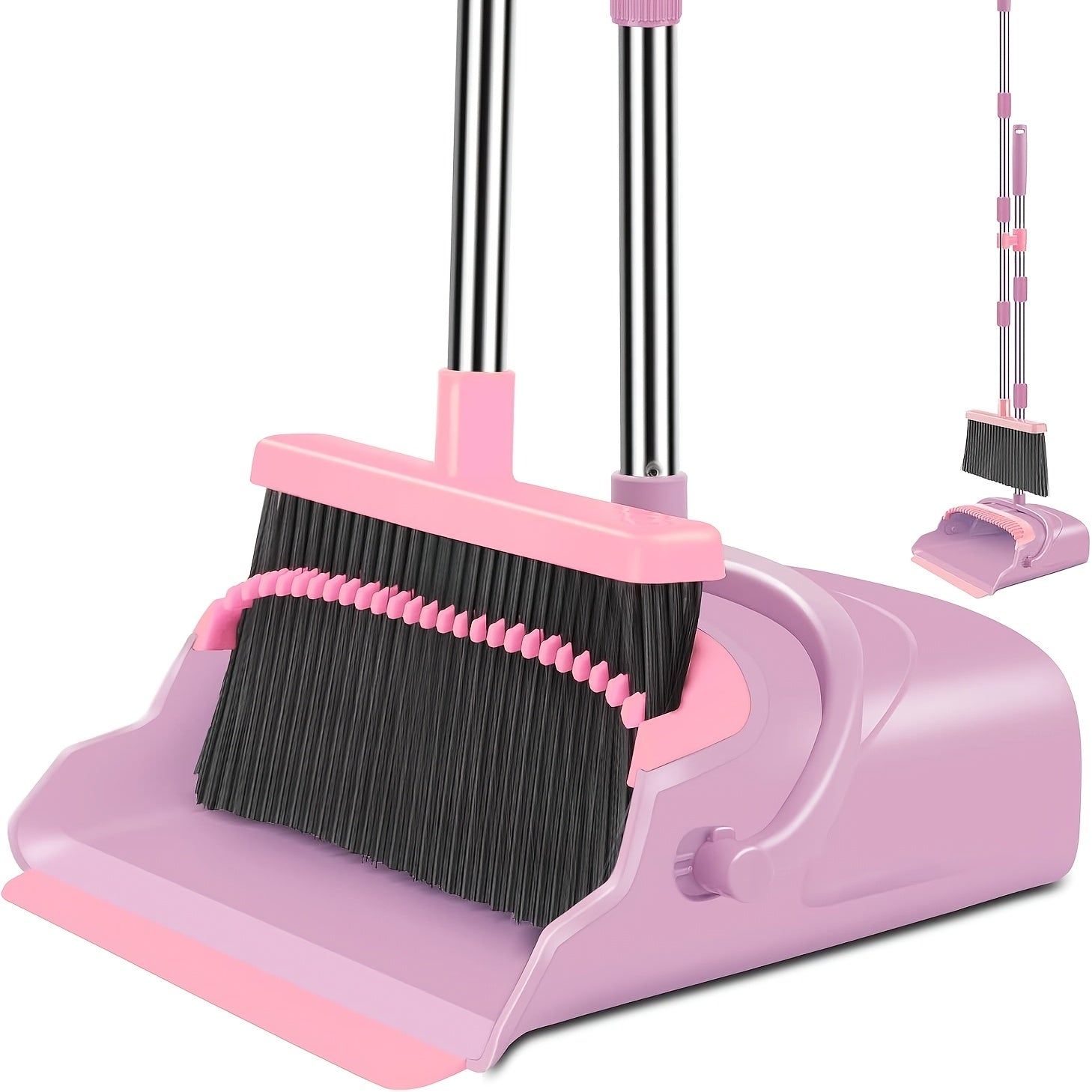 TEMU Heavy-duty Broom And Dustpan Set With Long Handle - Extended Cleaning System, Heavy-duty Plastic Construction, Space-saving Design For