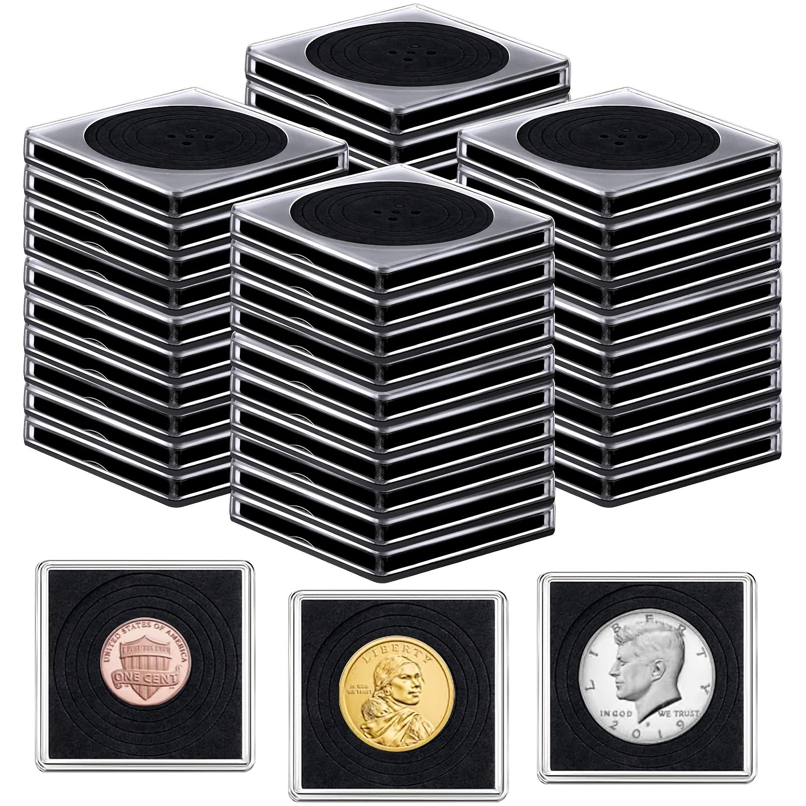 TEMU 40pcs Adjustable Coin Collection Box With Sponge, Clip, Acrylic Coin Holders, Fits 5 Sizes Coin Silver Dollar