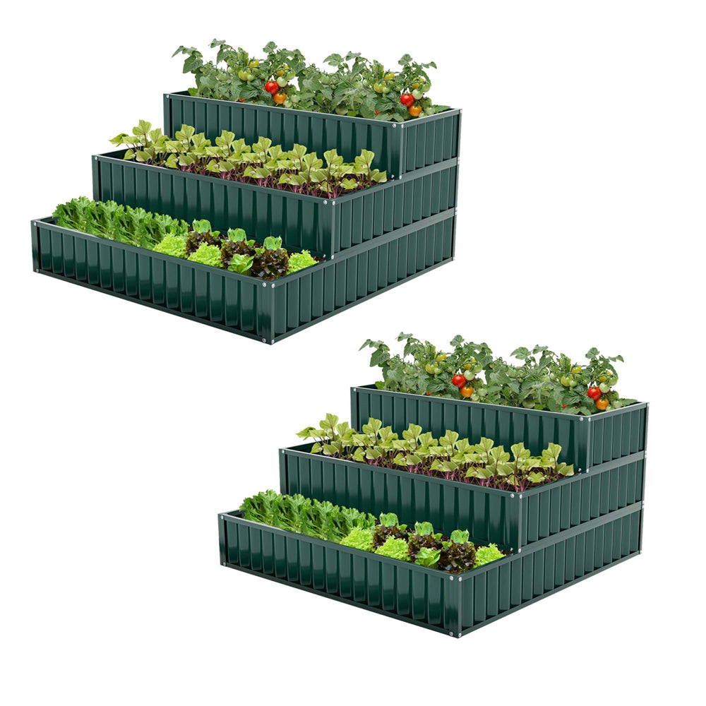 Heavy-Duty Metal Outdoor 3-Tier Raised Garden Bed Planter Box - Costway 2 Piece 3-Tier Raised Ga