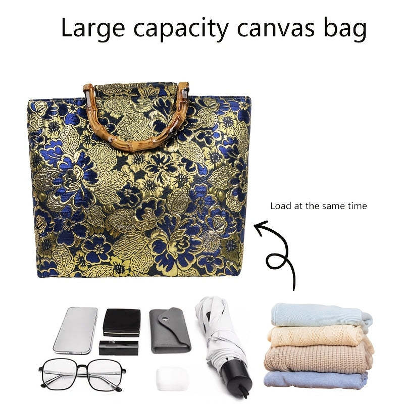 TEMU Double-sided Embroidered Handbag, Closure, Large Capacity Commuter Bag, , An Gift